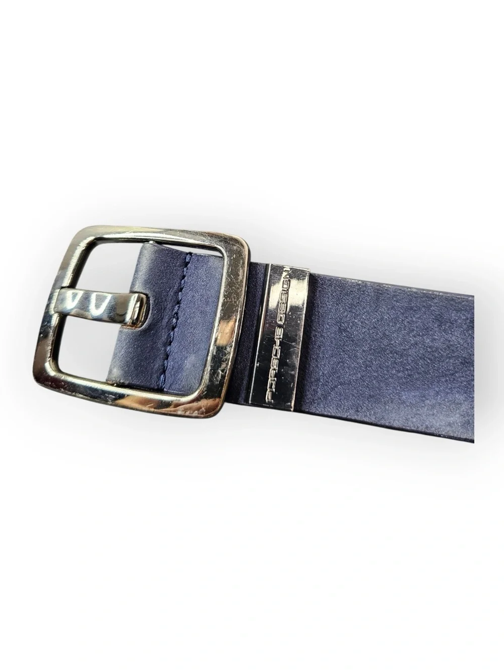 Porsche Design Blue Leather Mens Belt P'1810 Silver Buckle Size 42